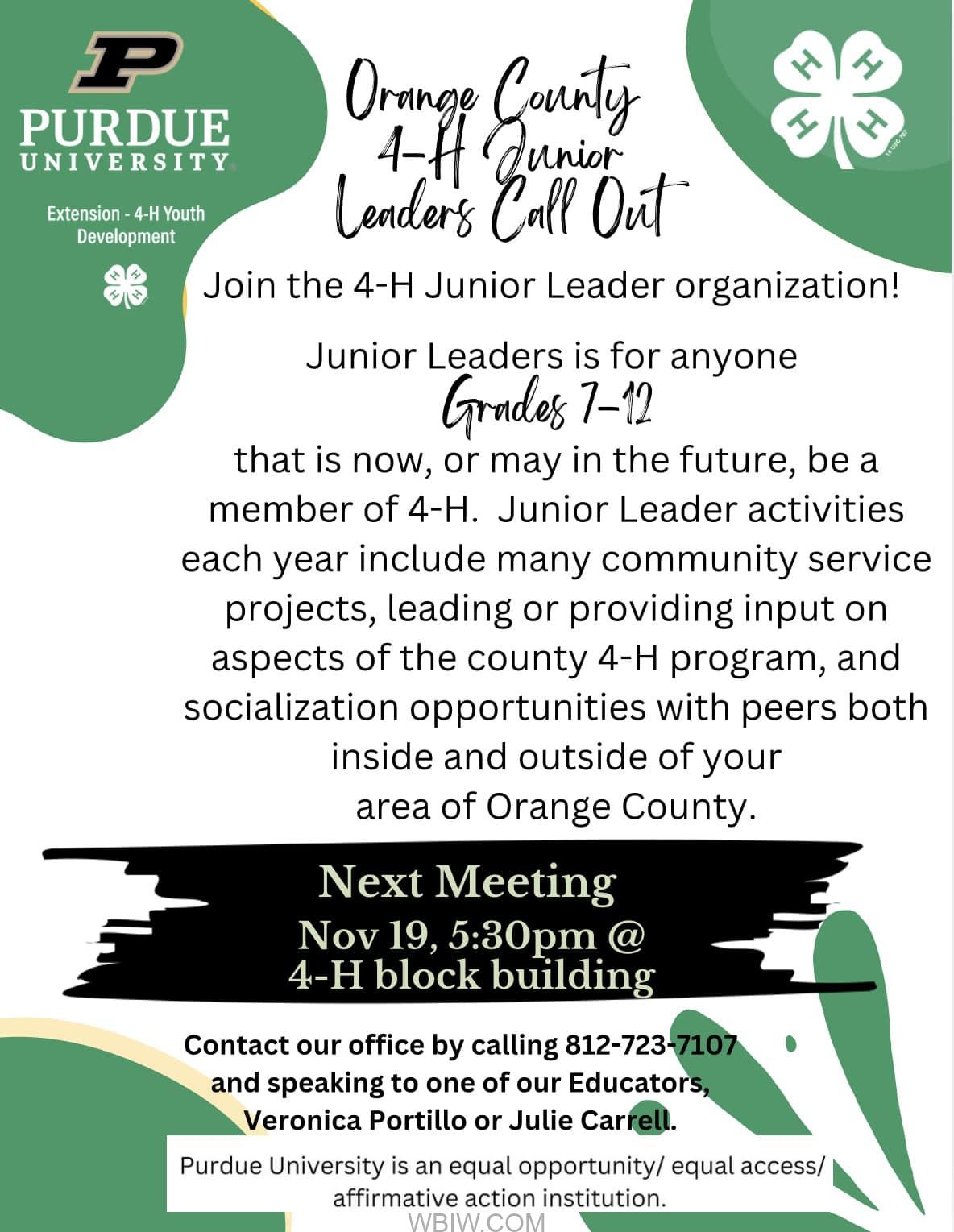Purdue Extension Purdue Extension invites youth to Join 4-H Junior Leader organization ...