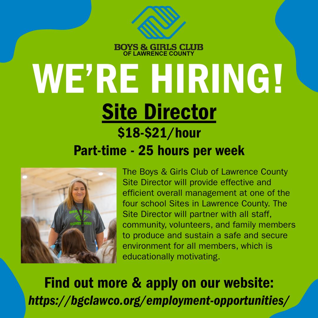 Boys & Girls Club of Lawrence County hiring part-time Site Director