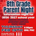 BNL to host 8th Grade Parent Night for 2026–2027 school year