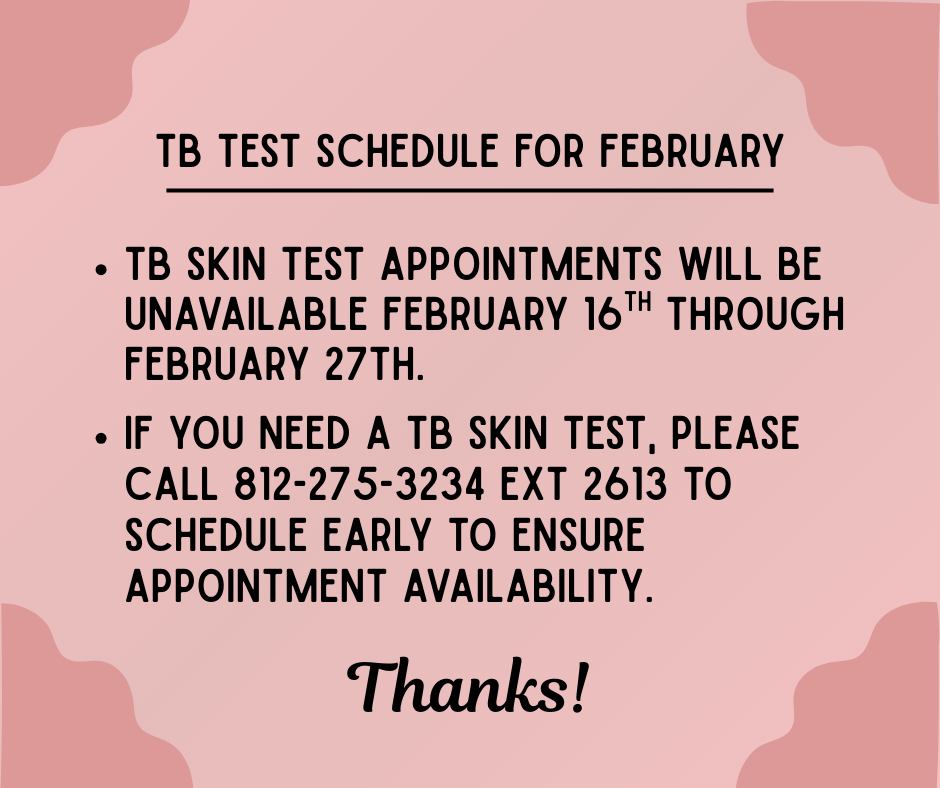 TB skin test appointments unavailable at Lawrence County Health Department in February