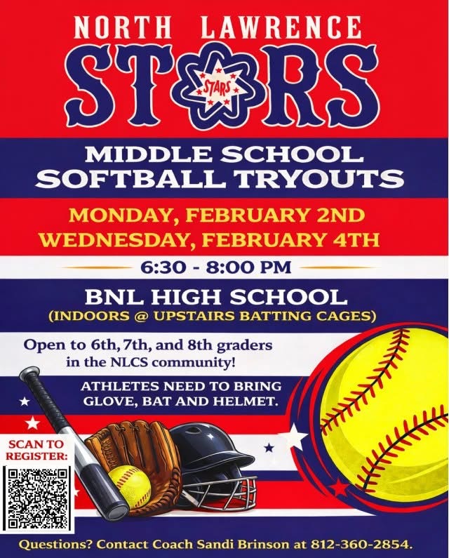 North Lawrence Stars announced middle school softball tryouts