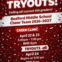 Bedford Middle School announces cheer tryouts for 2026–2027 season