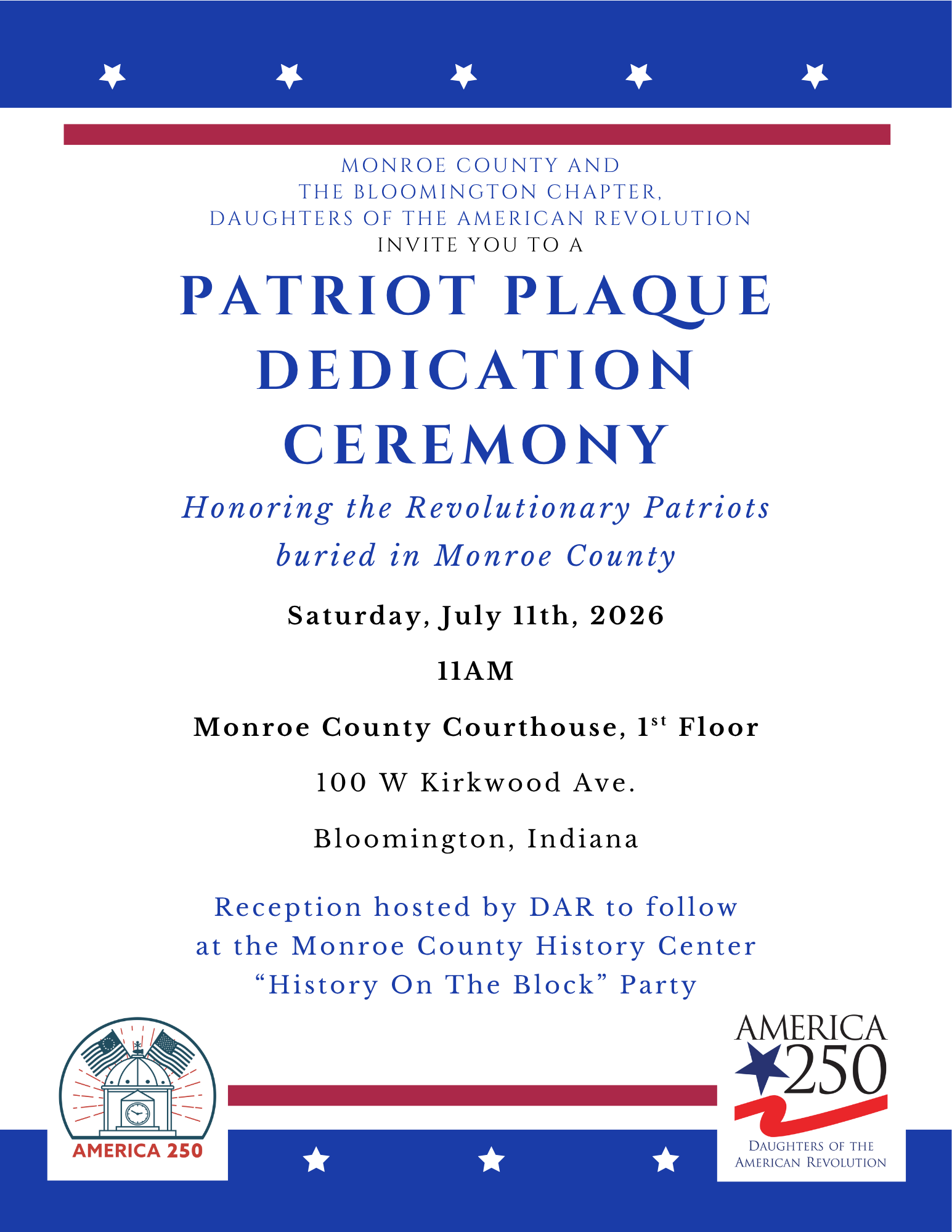 Monroe County and local DAR to unveil Patriot Plaque honoring Revolutionary War Veterans