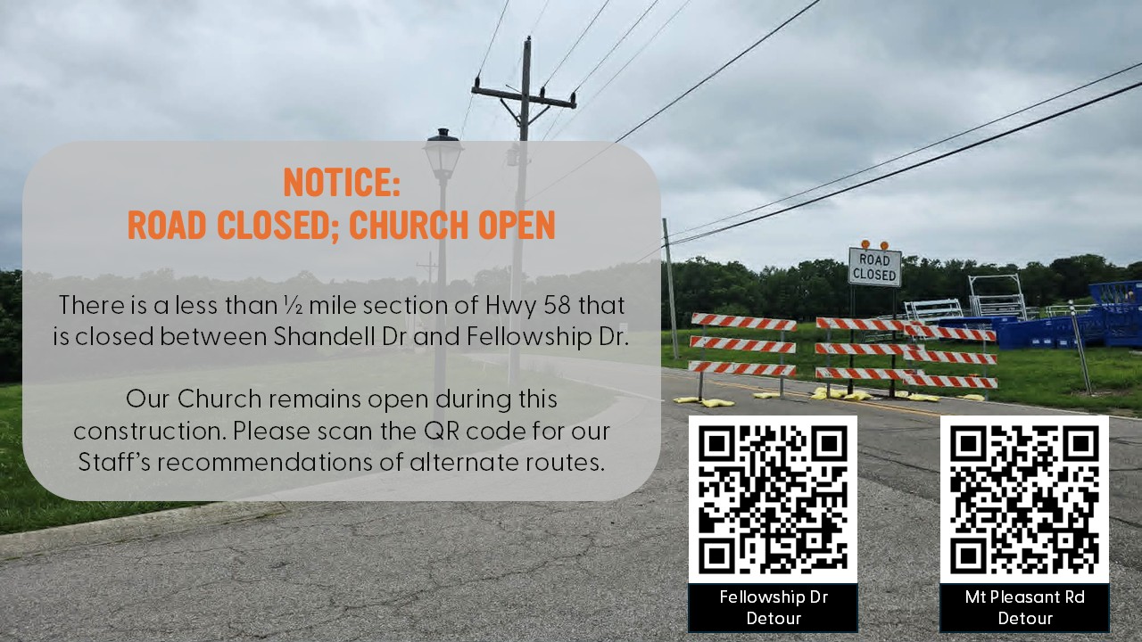 Sherwood Oaks Christian Church issues navigation notice for State Road 58 Road Closure