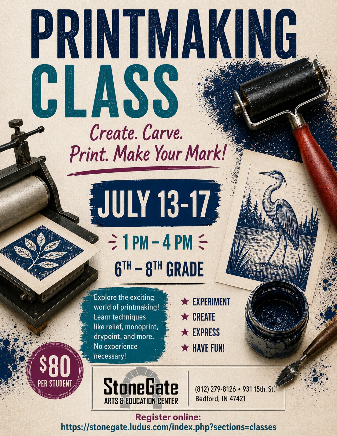 StoneGate Arts & Education Center announces Summer Printmaking Camp for middle school students