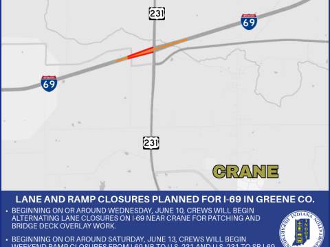 Lane and ramp closures planned for I-69 in Greene County