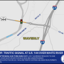Temporary signal to control traffic at S.R. 144 bridge over White River near Waverly